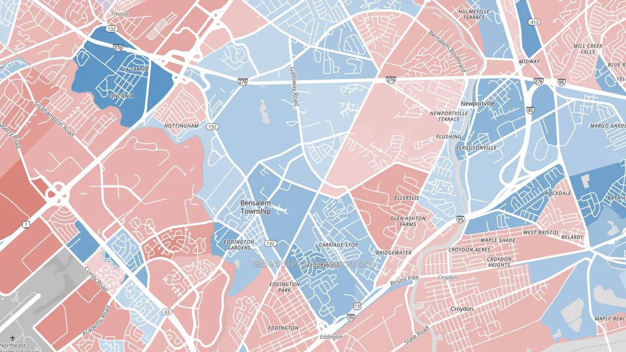 19020, PA block-group political-lean map