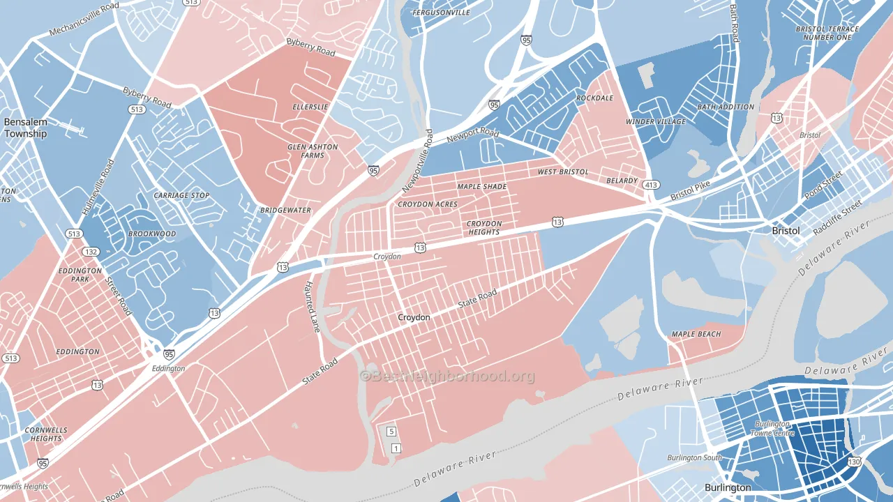 19021, PA block-group political-lean map