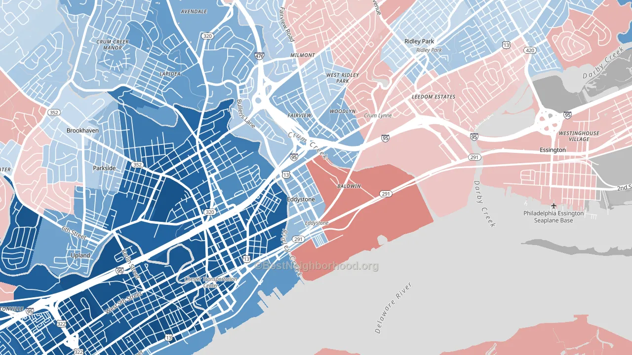19022, PA block-group political-lean map