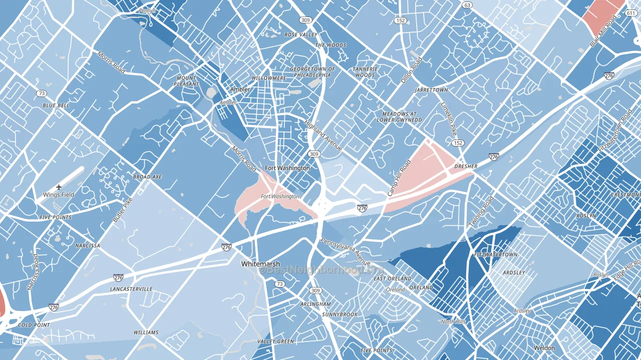 19034, PA block-group political-lean map