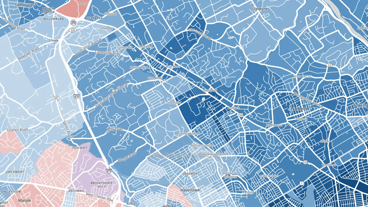 19041, PA block-group political-lean map