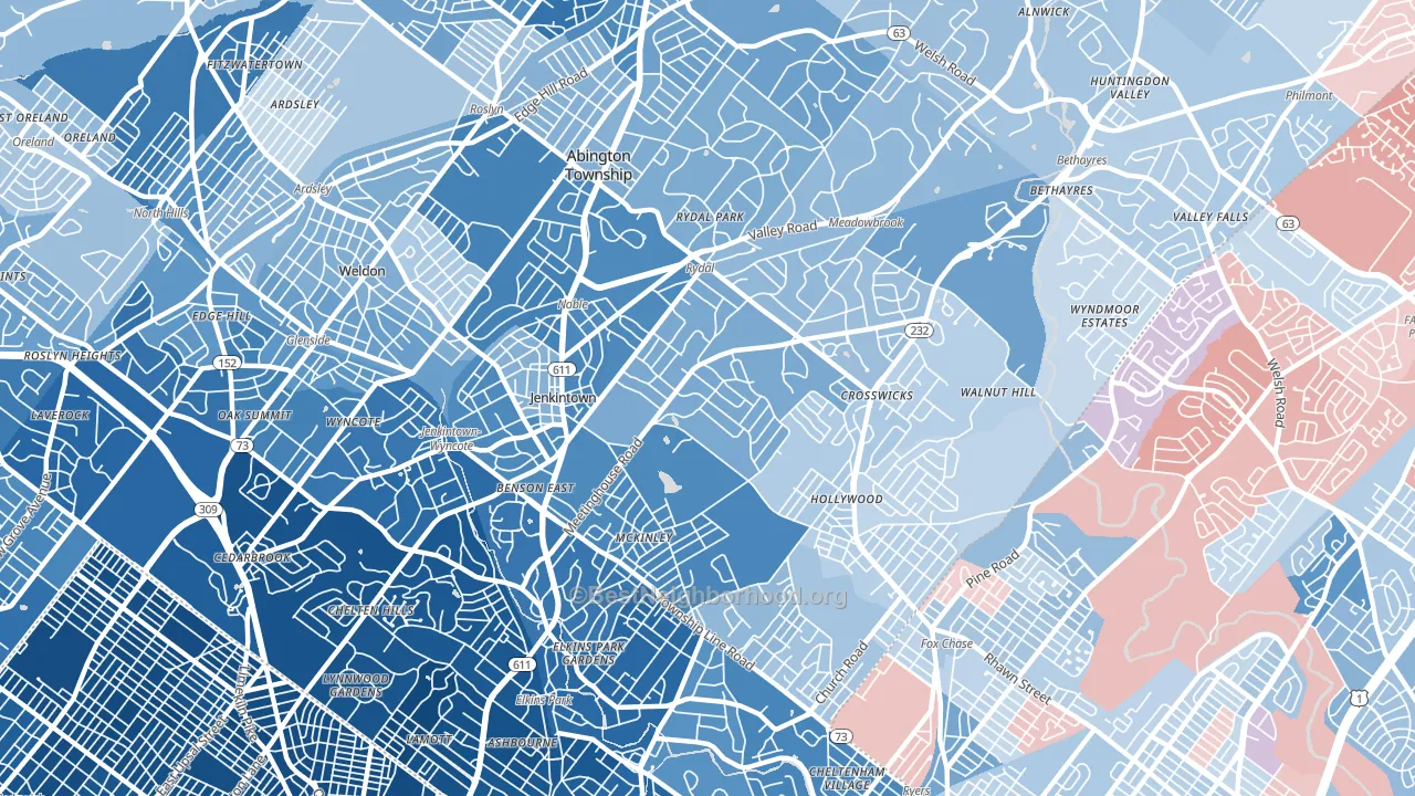 19046, PA block-group political-lean map