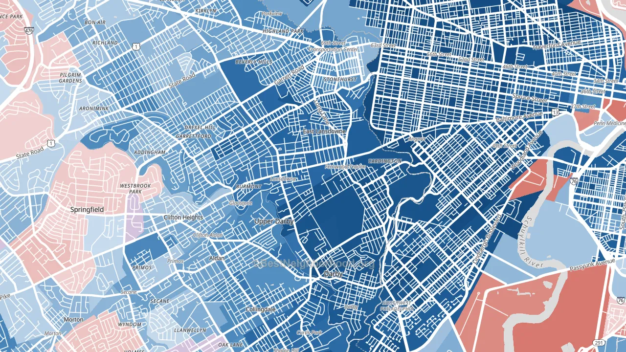 19050, PA block-group political-lean map