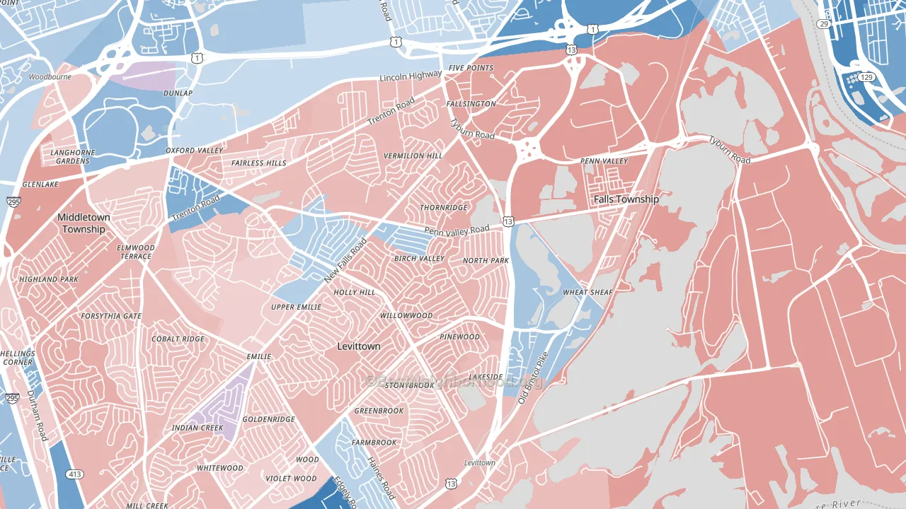 19054, PA block-group political-lean map