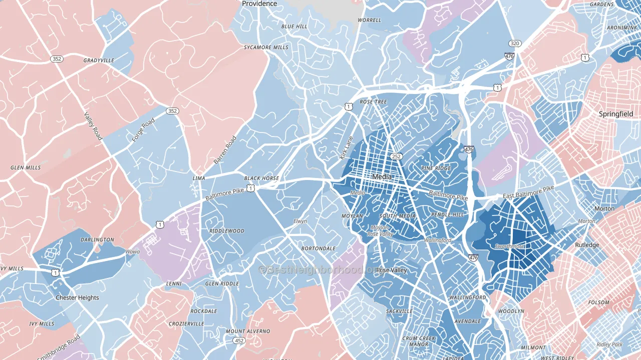 19063, PA block-group political-lean map