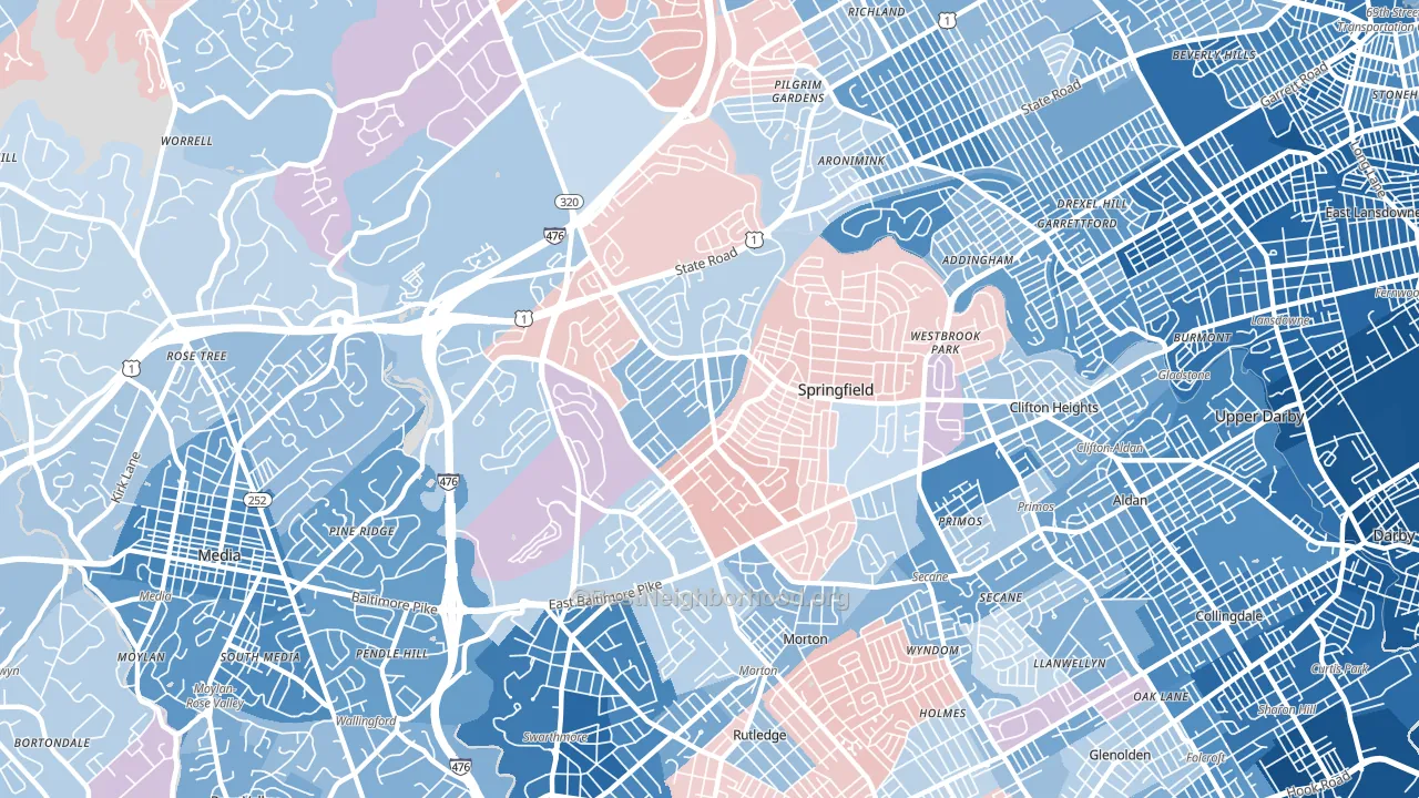 19064, PA block-group political-lean map