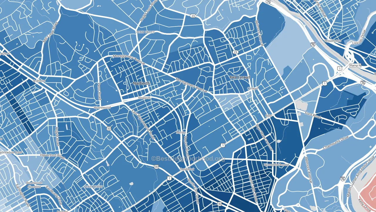 19066, PA block-group political-lean map