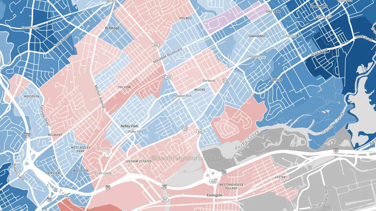 19076, PA block-group political-lean map