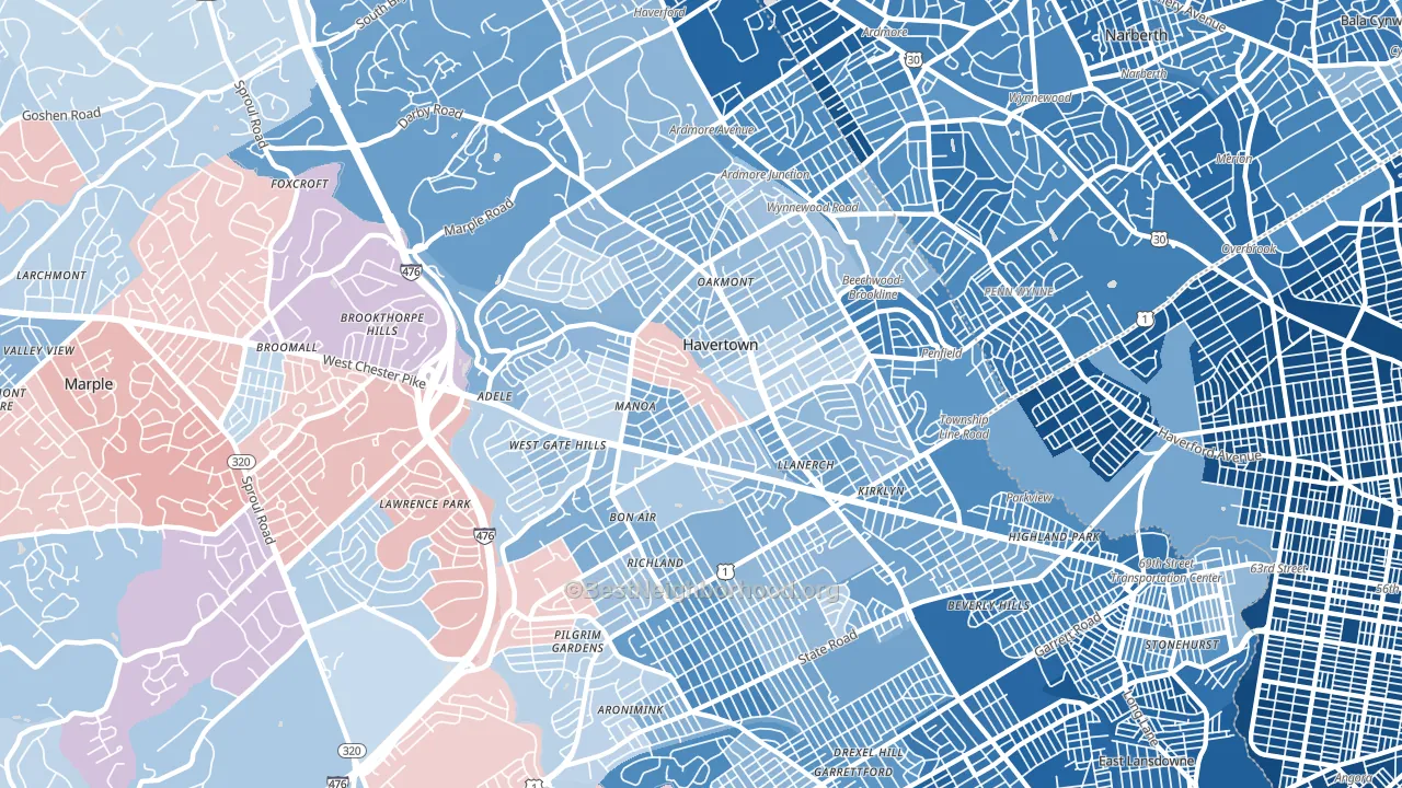 19083, PA block-group political-lean map