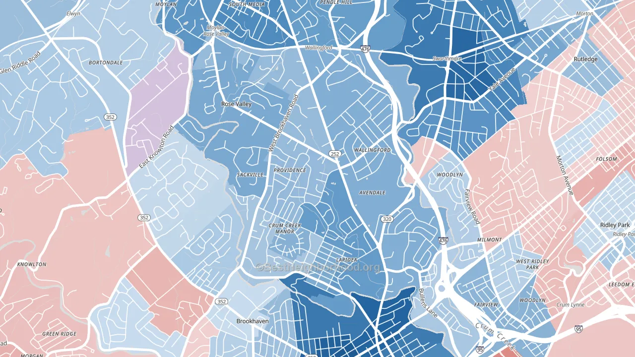 19086, PA block-group political-lean map