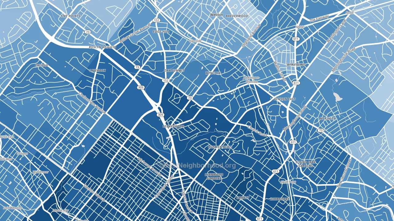 19095, PA block-group political-lean map