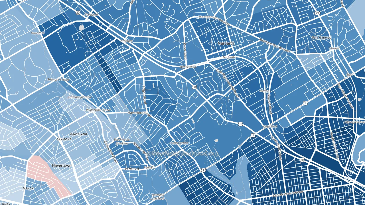 19096, PA block-group political-lean map