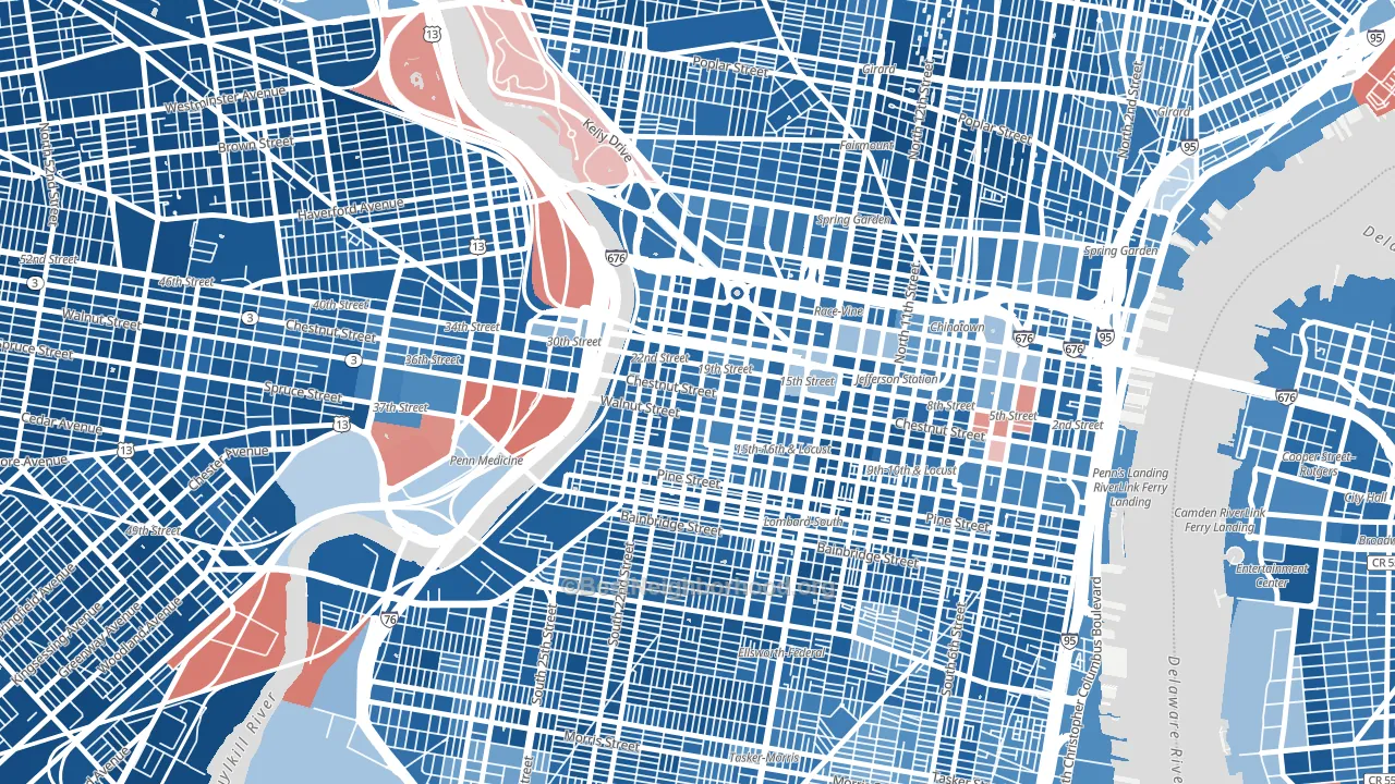19103, PA block-group political-lean map