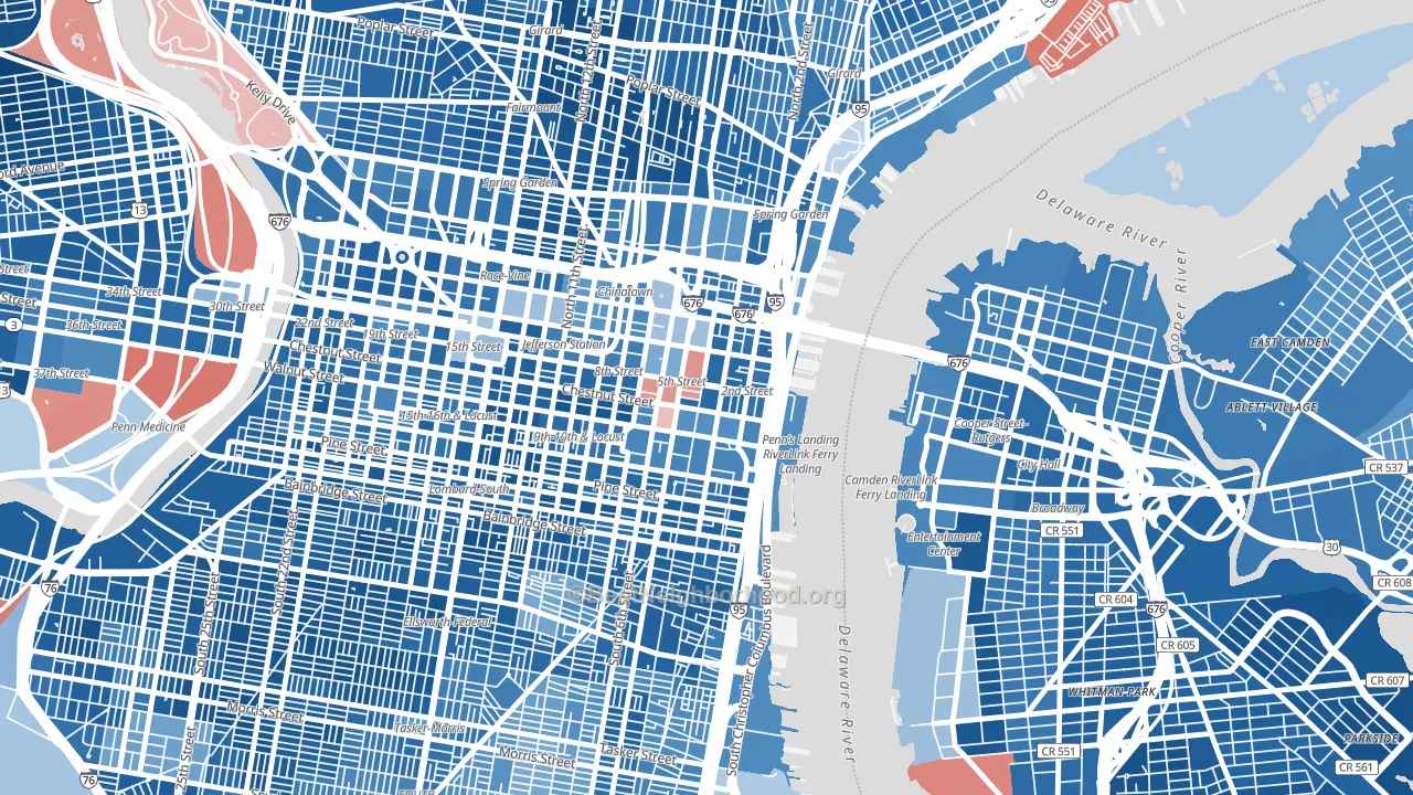 19106, PA block-group political-lean map