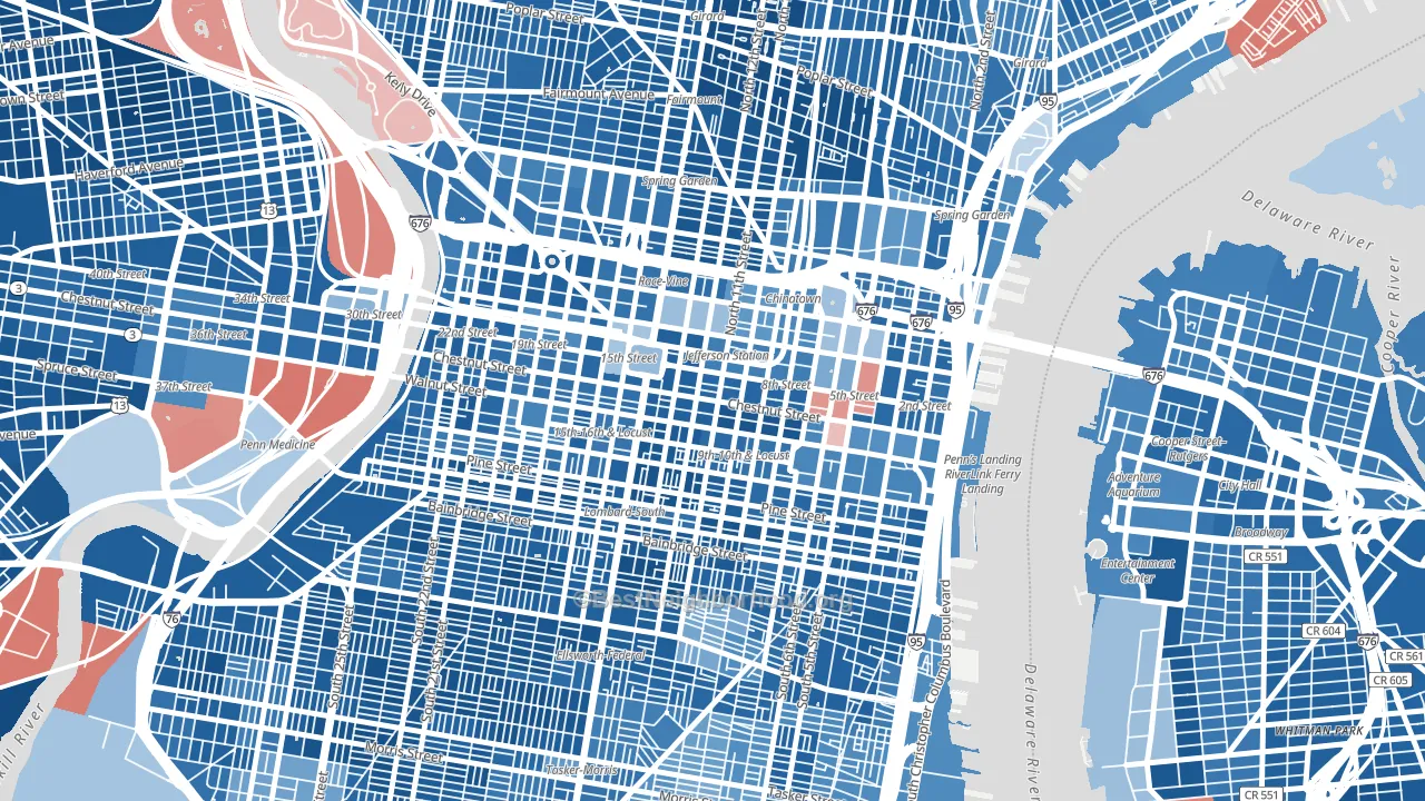 19107, PA block-group political-lean map