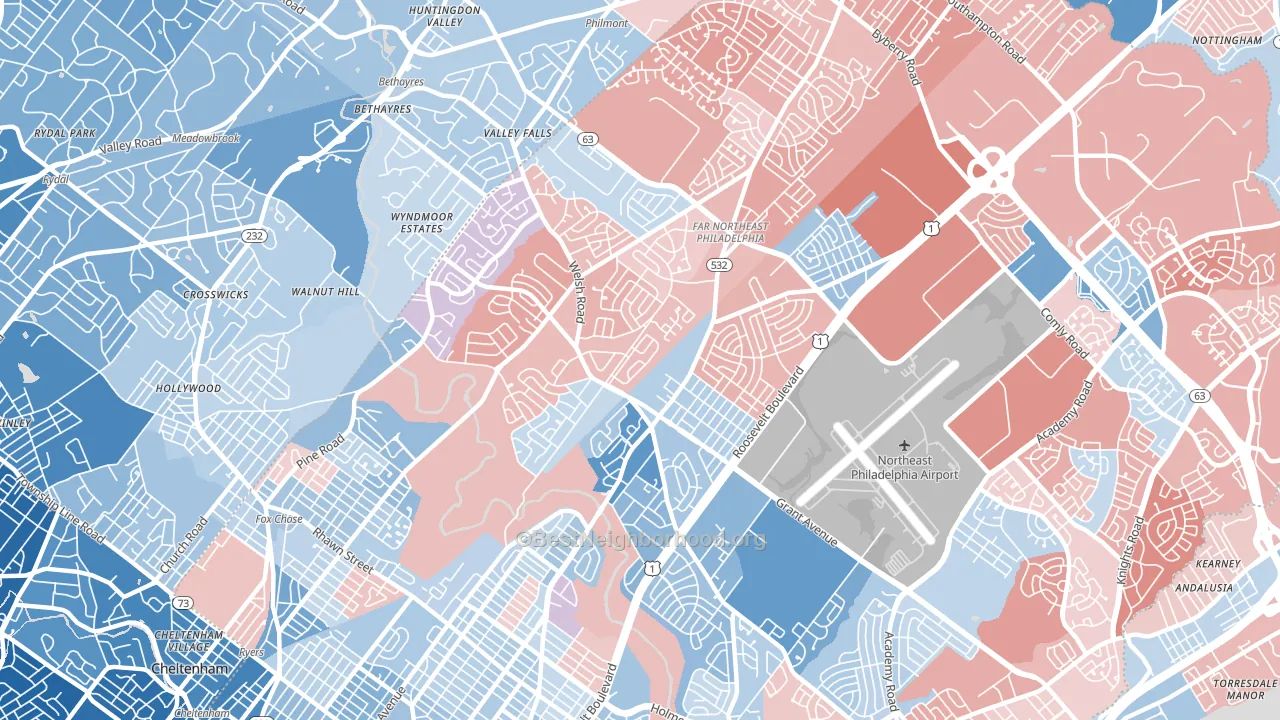 19115, PA block-group political-lean map