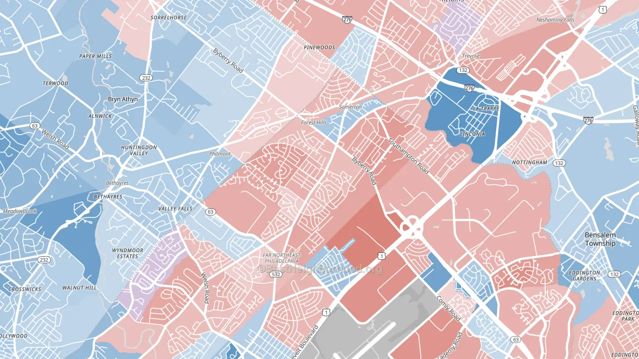 19116, PA block-group political-lean map