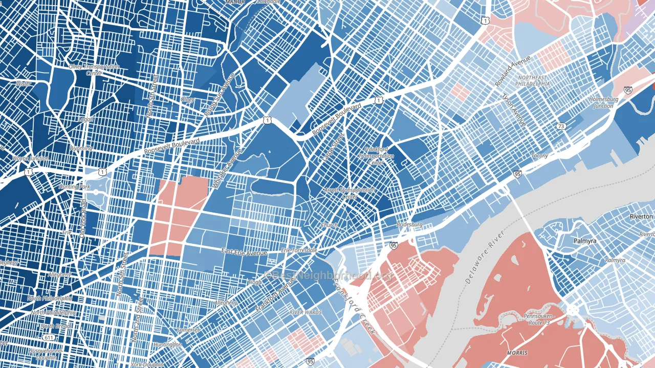 19124, PA block-group political-lean map