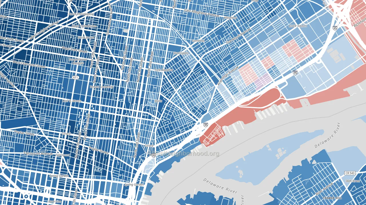 19125, PA block-group political-lean map