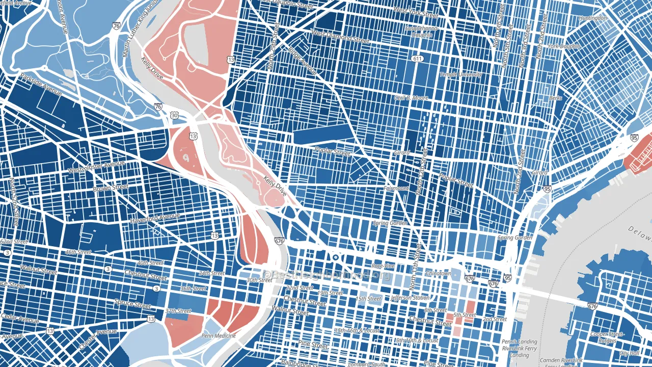 19130, PA block-group political-lean map