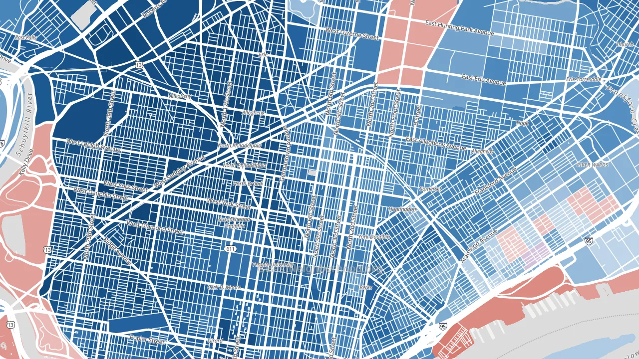 19133, PA block-group political-lean map