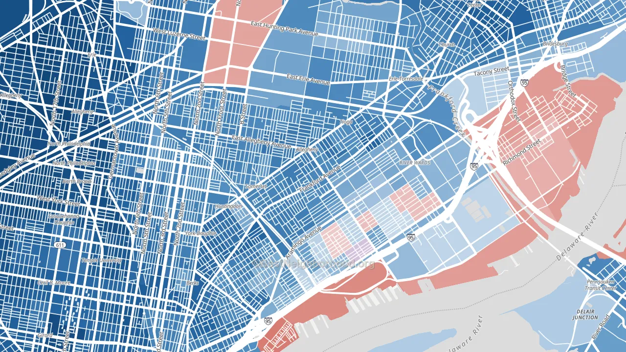 19134, PA block-group political-lean map