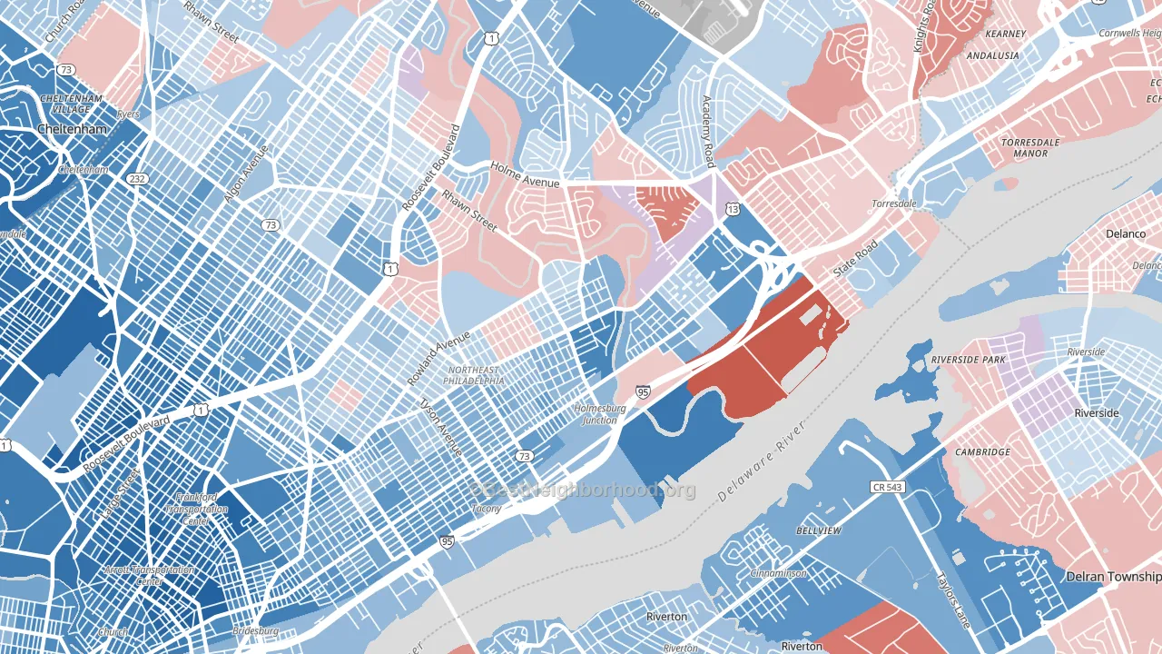 19136, PA block-group political-lean map