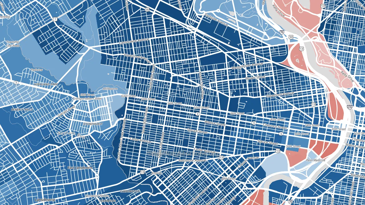 19139, PA block-group political-lean map