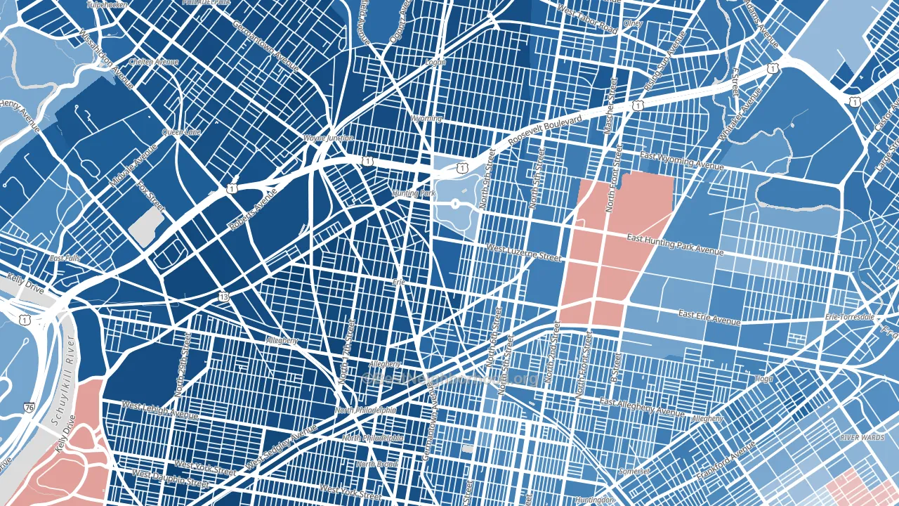 19140, PA block-group political-lean map