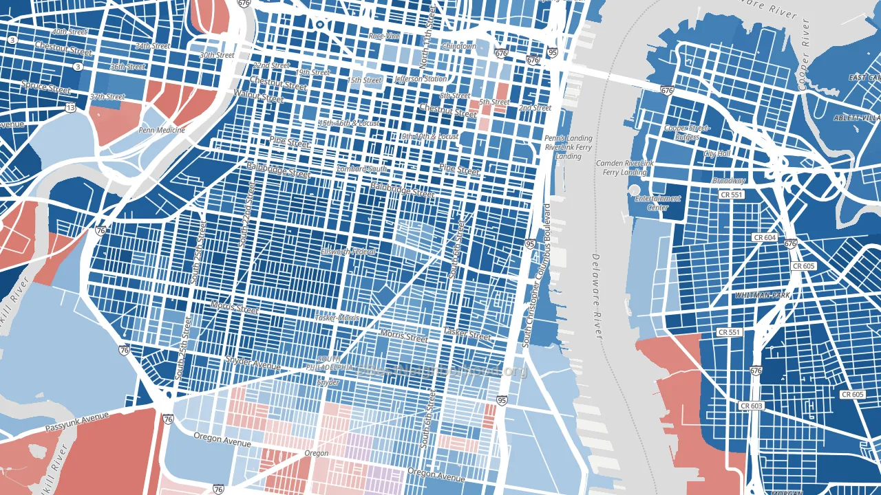 19147, PA block-group political-lean map