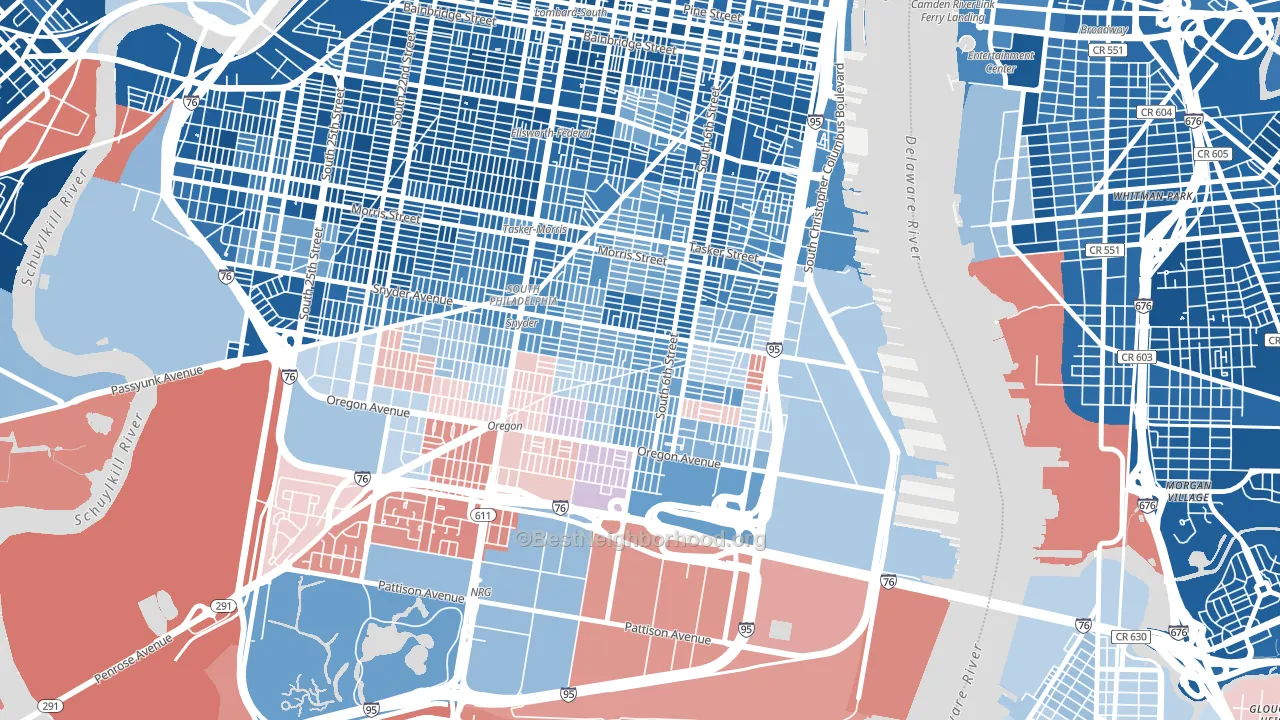 19148, PA block-group political-lean map