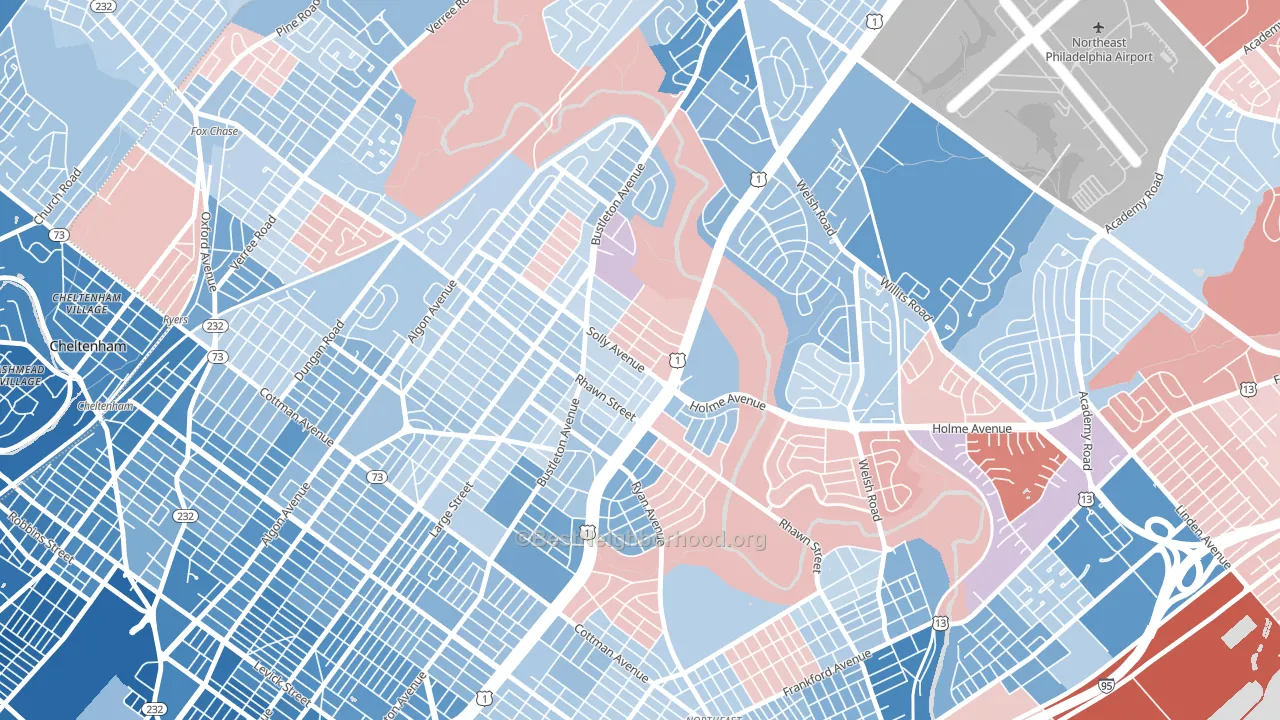 19152, PA block-group political-lean map