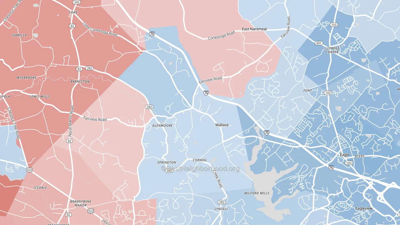 19343, PA block-group political-lean map