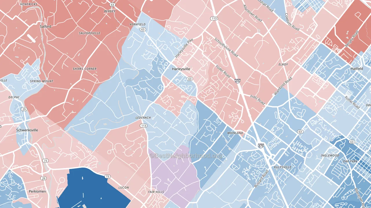 19438, PA block-group political-lean map