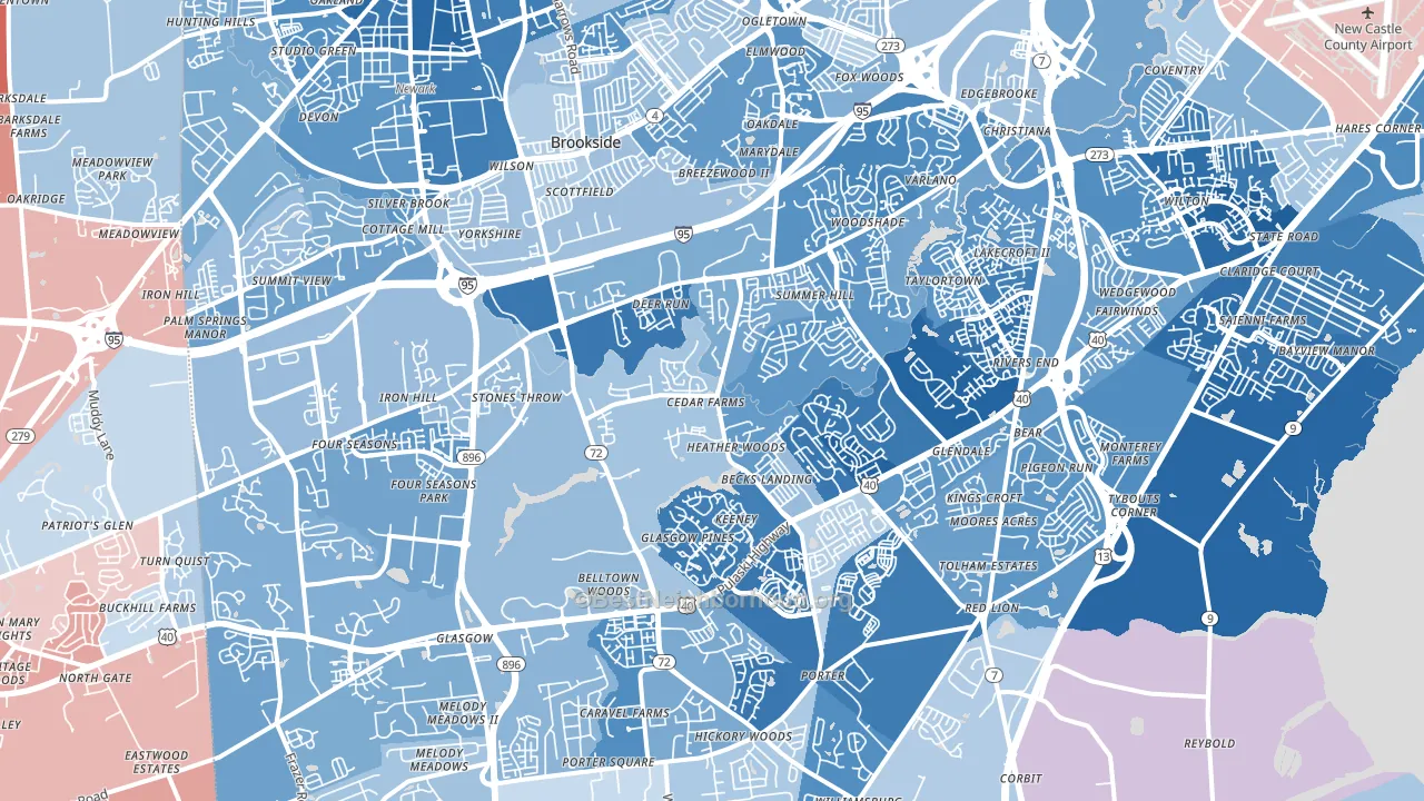 19702, DE block-group political-lean map