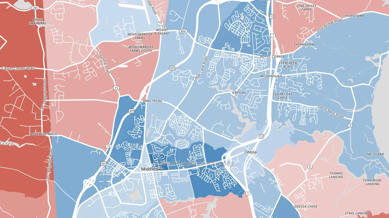 19709, DE block-group political-lean map