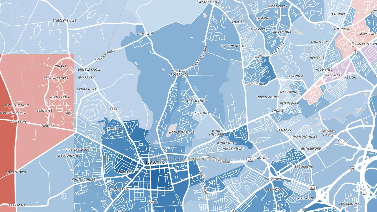 19711, DE block-group political-lean map