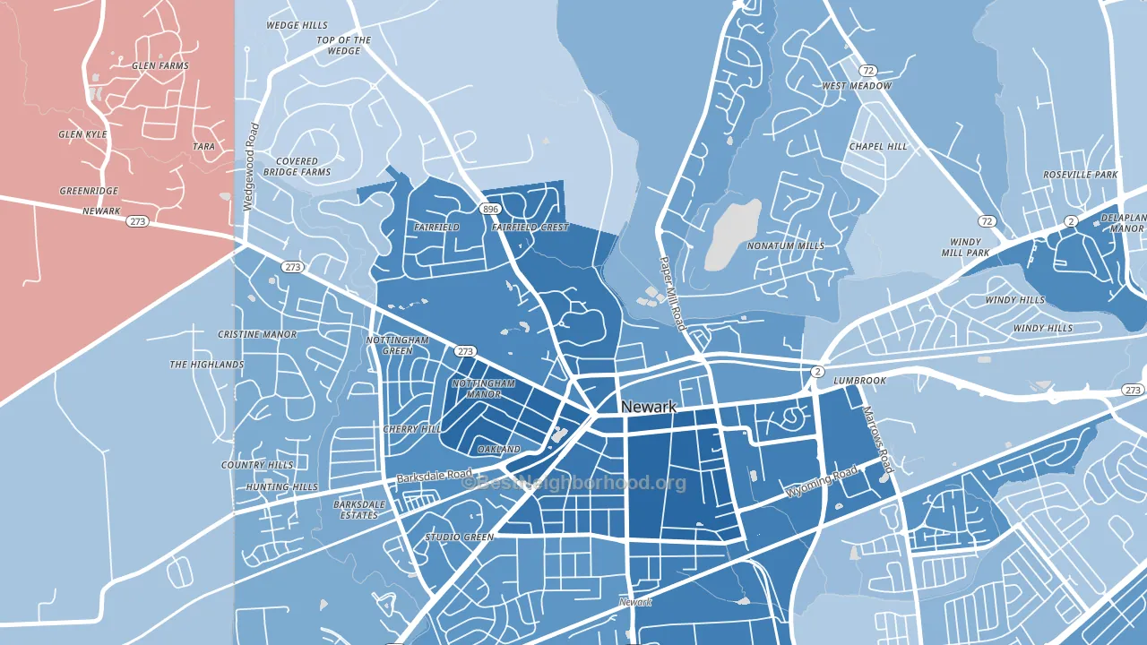 19716, DE block-group political-lean map
