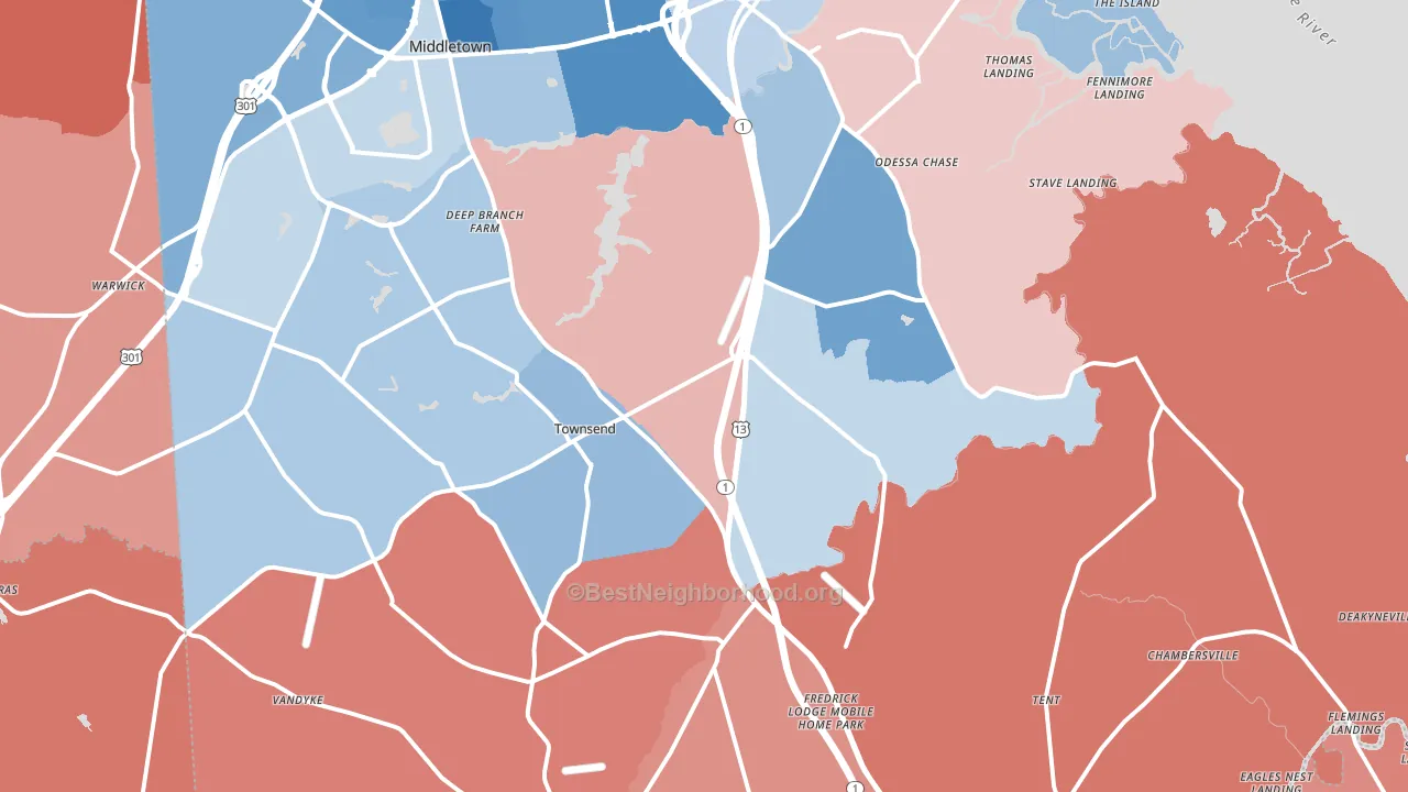 19734, DE block-group political-lean map