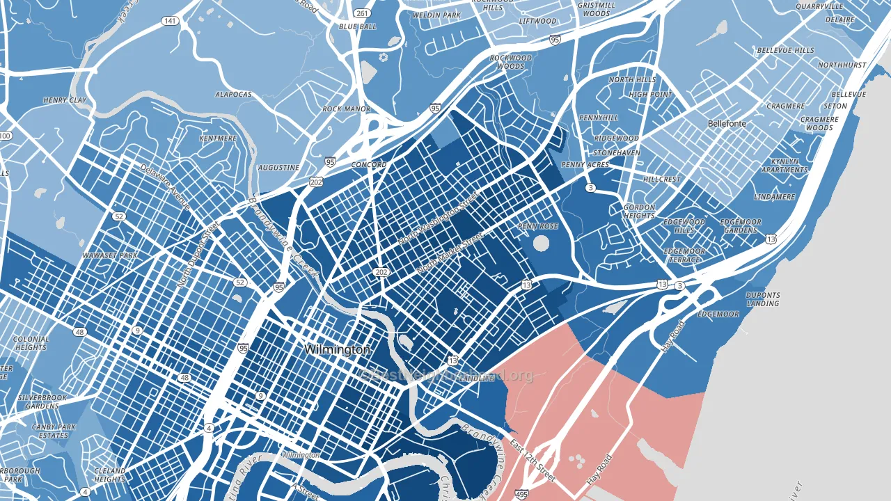 19802, DE block-group political-lean map