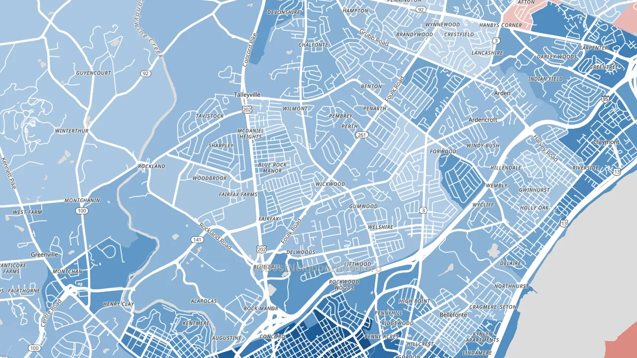 19803, DE block-group political-lean map
