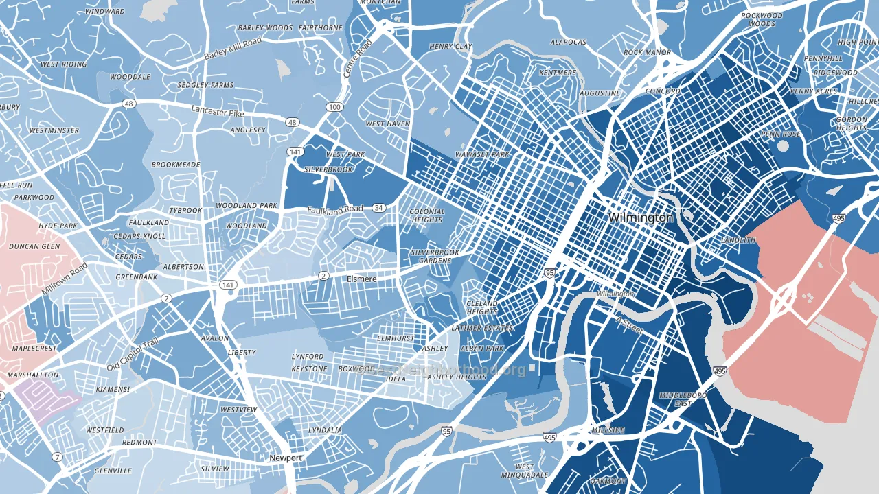 19805, DE block-group political-lean map