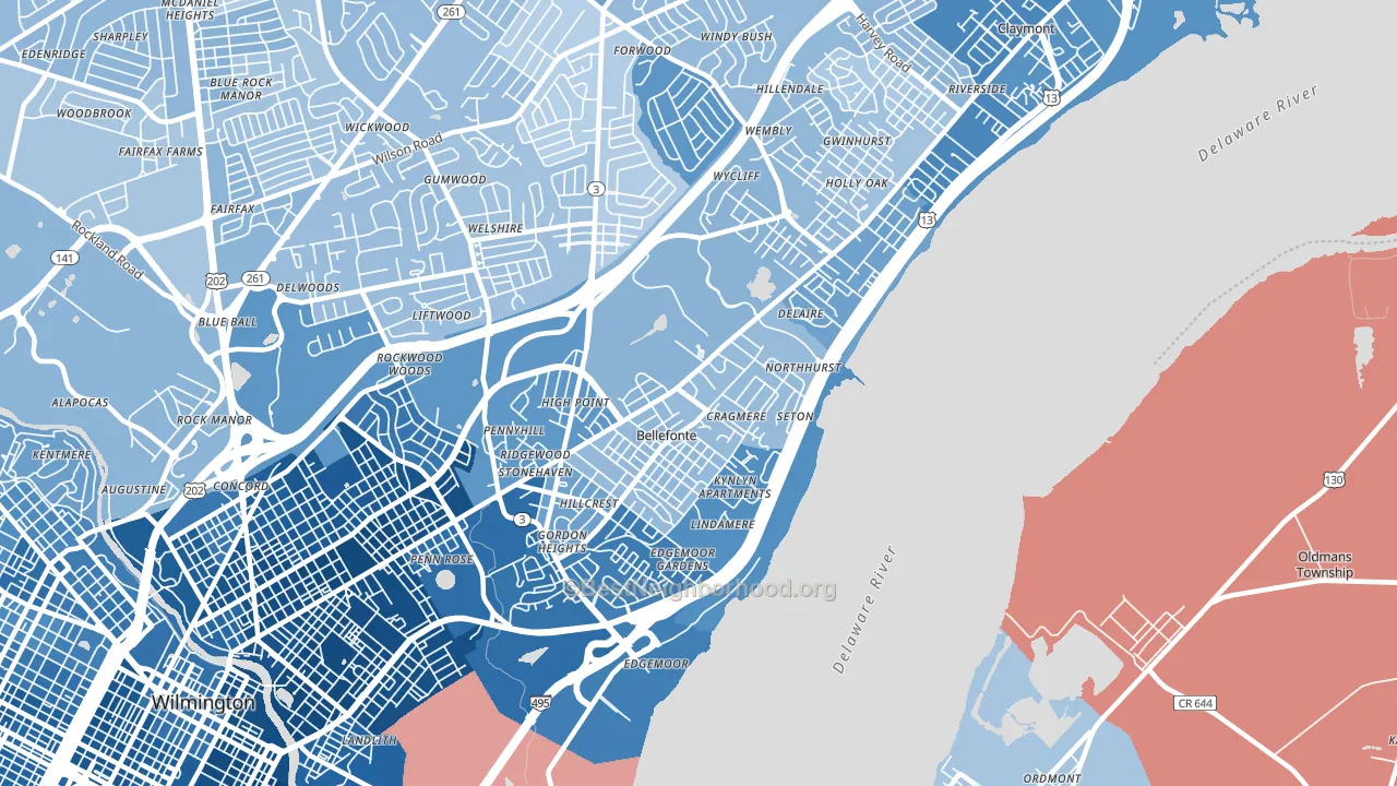 19809, DE block-group political-lean map