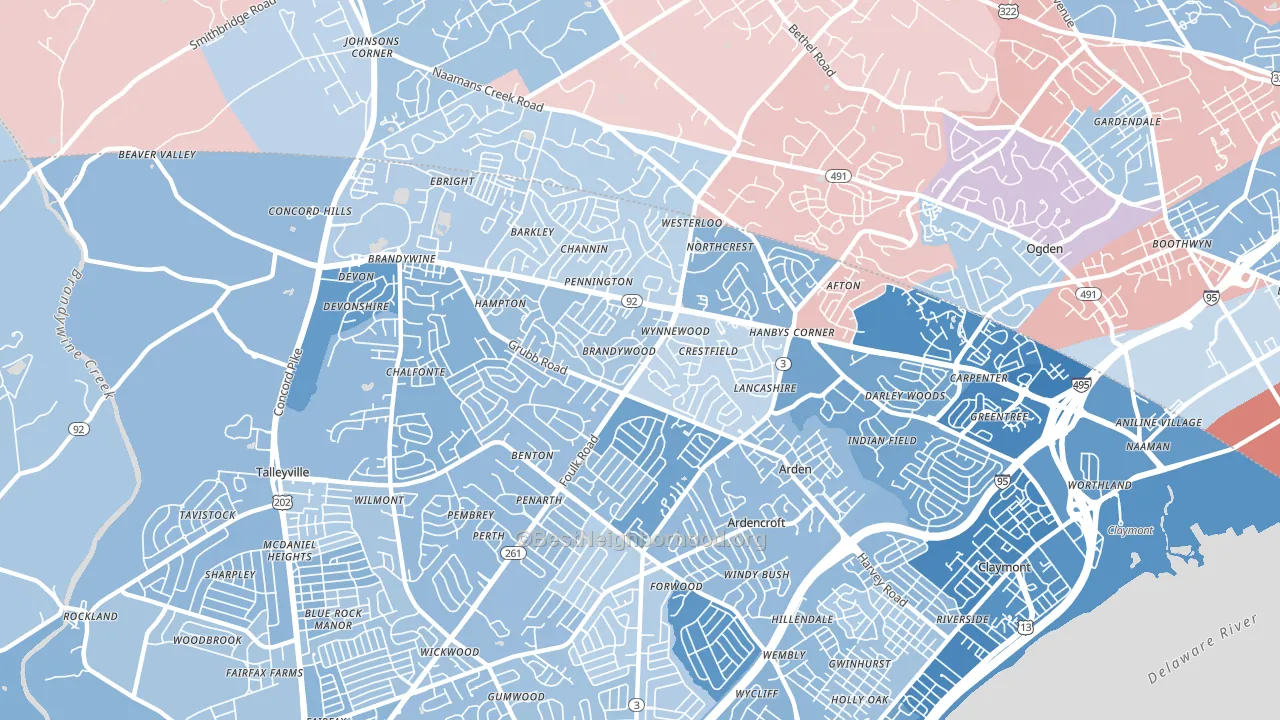 19810, DE block-group political-lean map