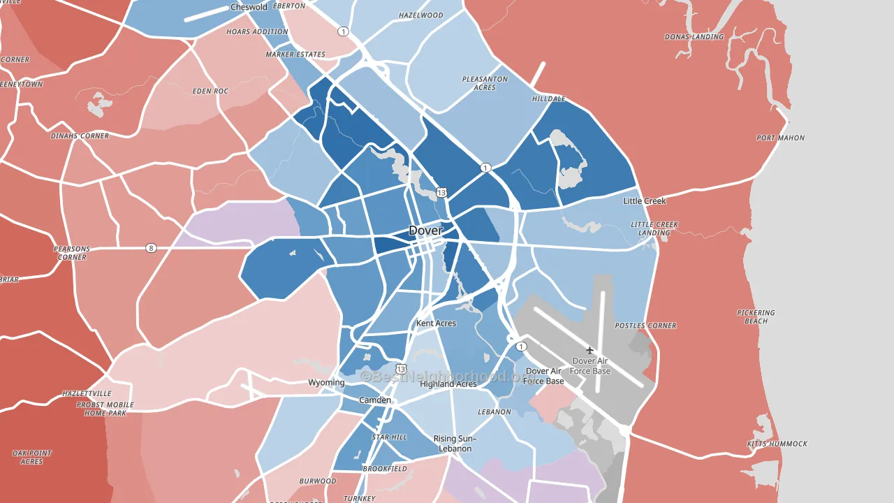 19901, DE block-group political-lean map