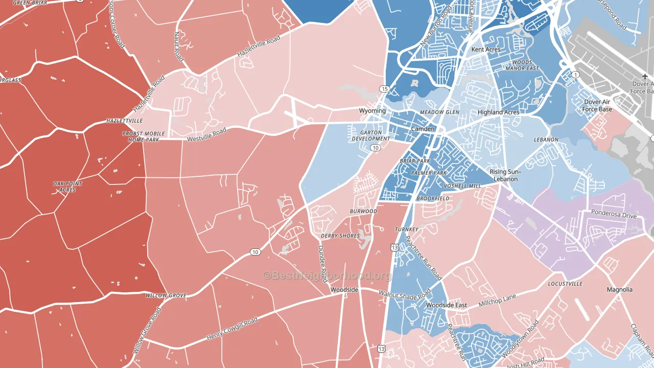 19934, DE block-group political-lean map