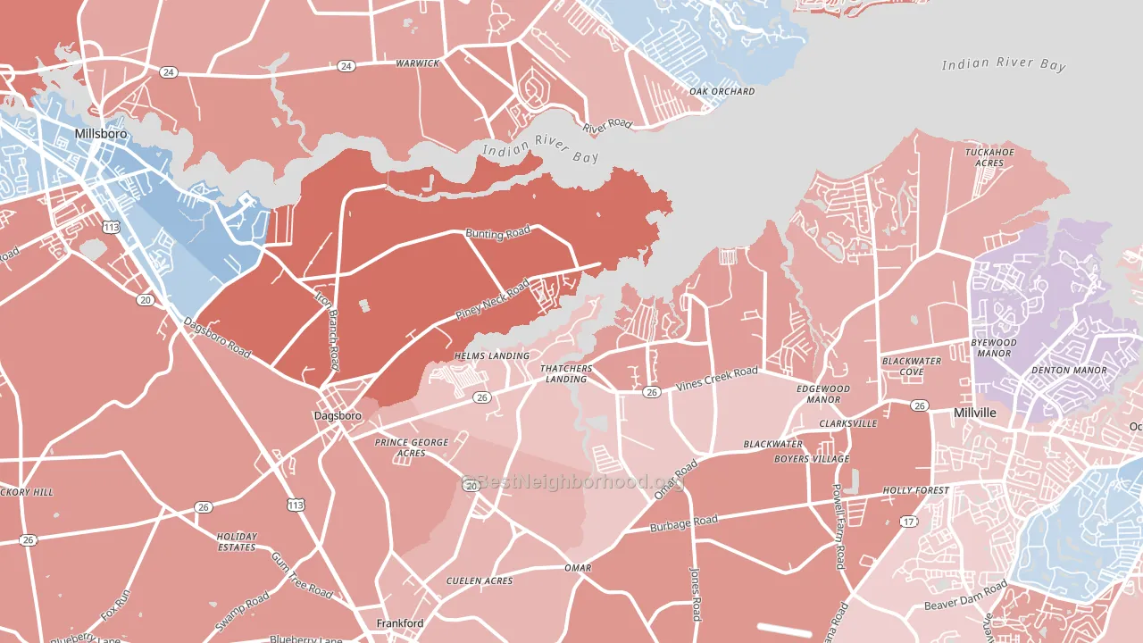 19939, DE block-group political-lean map