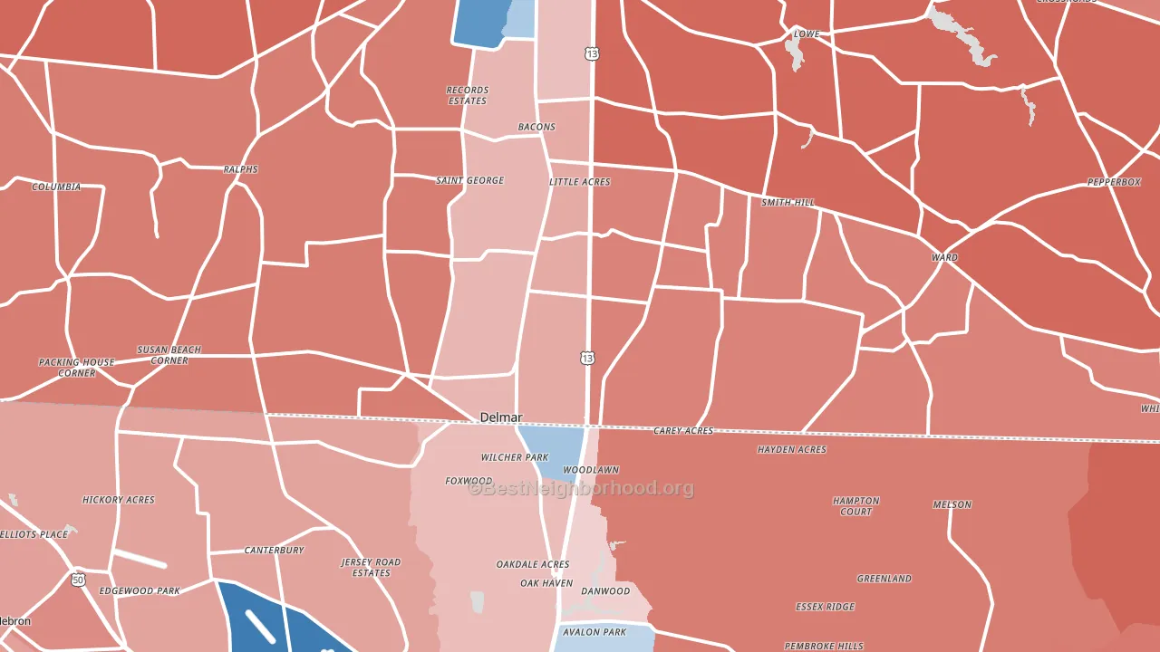 19940, DE block-group political-lean map