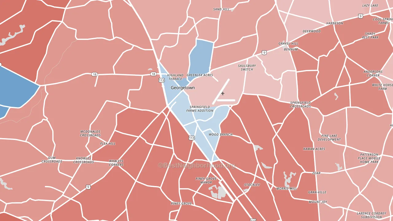 19947, DE block-group political-lean map