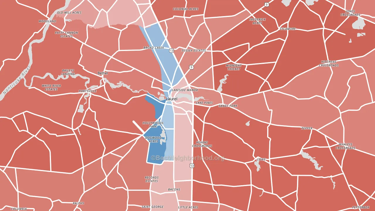 19956, DE block-group political-lean map